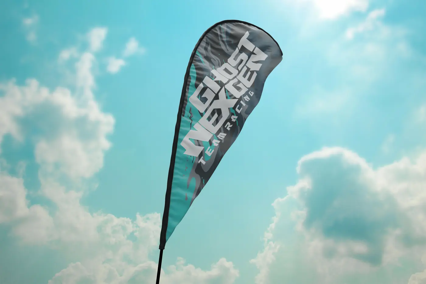 Printed Flags, teardrop, view 5 – printed by Buzz Media